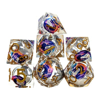 Thumbnail for 7pcs Dice Sharp Filled Liquid Gold Font Circle Dragon Clear