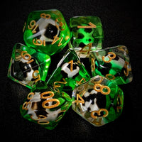 Thumbnail for Black & White Football in Clear & Green Resin - 7pcs RPG Full Dice Set