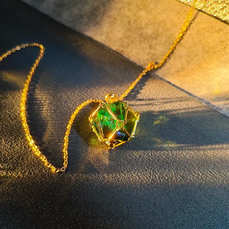 Black & Green with Gold Chain D20 Necklace