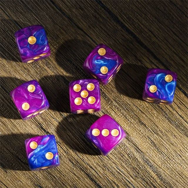 16mm Purple & Blue Acrylic  - 6pcs D6 RPG Dice Set