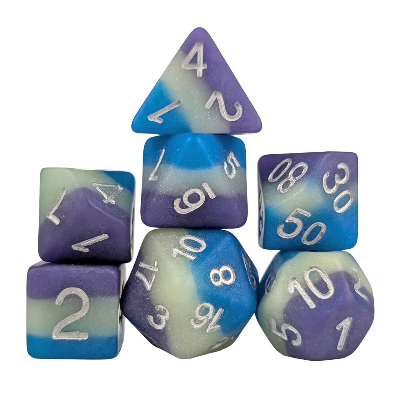 Layered Purple, White & Blue Resin - 7pcs RPG Full Dice Set