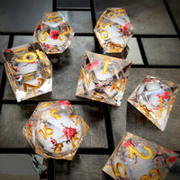 Thumbnail for 7pcs Dice Sharp Filled Liquid Wintersweet Flower Gold Font Red White