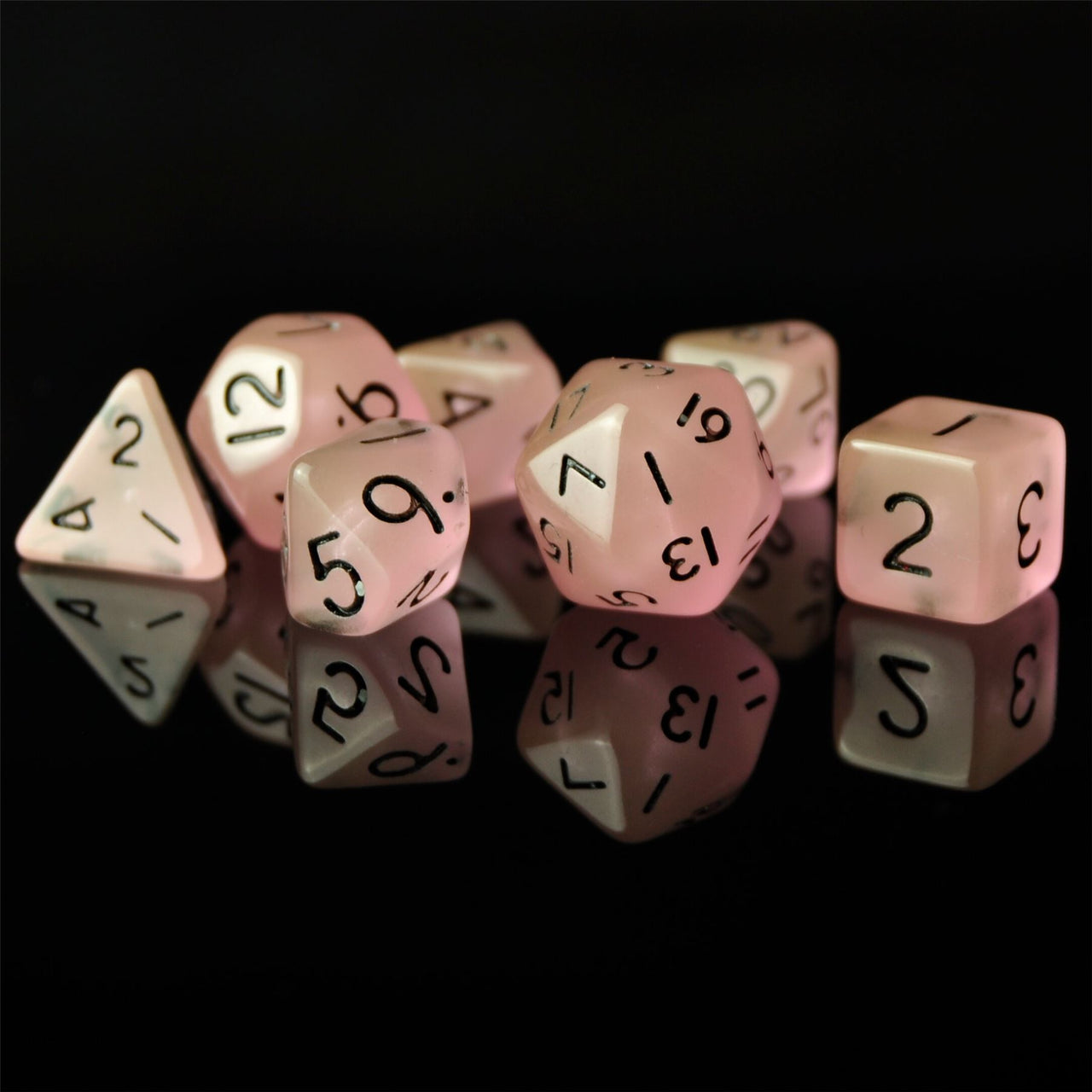 Glow in the Dark Pink Acrylic - 7pcs RPG Mini Dice Set