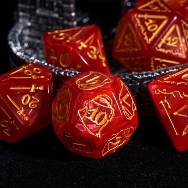 Weapons on Silk Red Acrylic - 7pcs RPG Oversized Dice Set