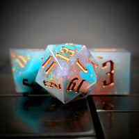 Thumbnail for Candy in Blue & Pink with Copper Foil Sharp Resin - 7pcs RPG Dice Set