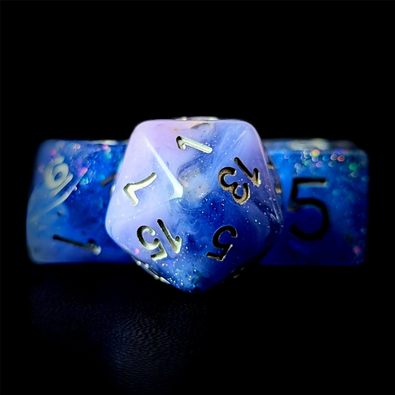 Glitter in Blue Resin - 7pcs RPG Full Dice Set