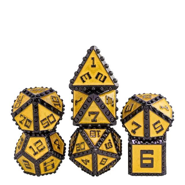 7pcs Dice Metal Rivet Black Font Gold Yellow