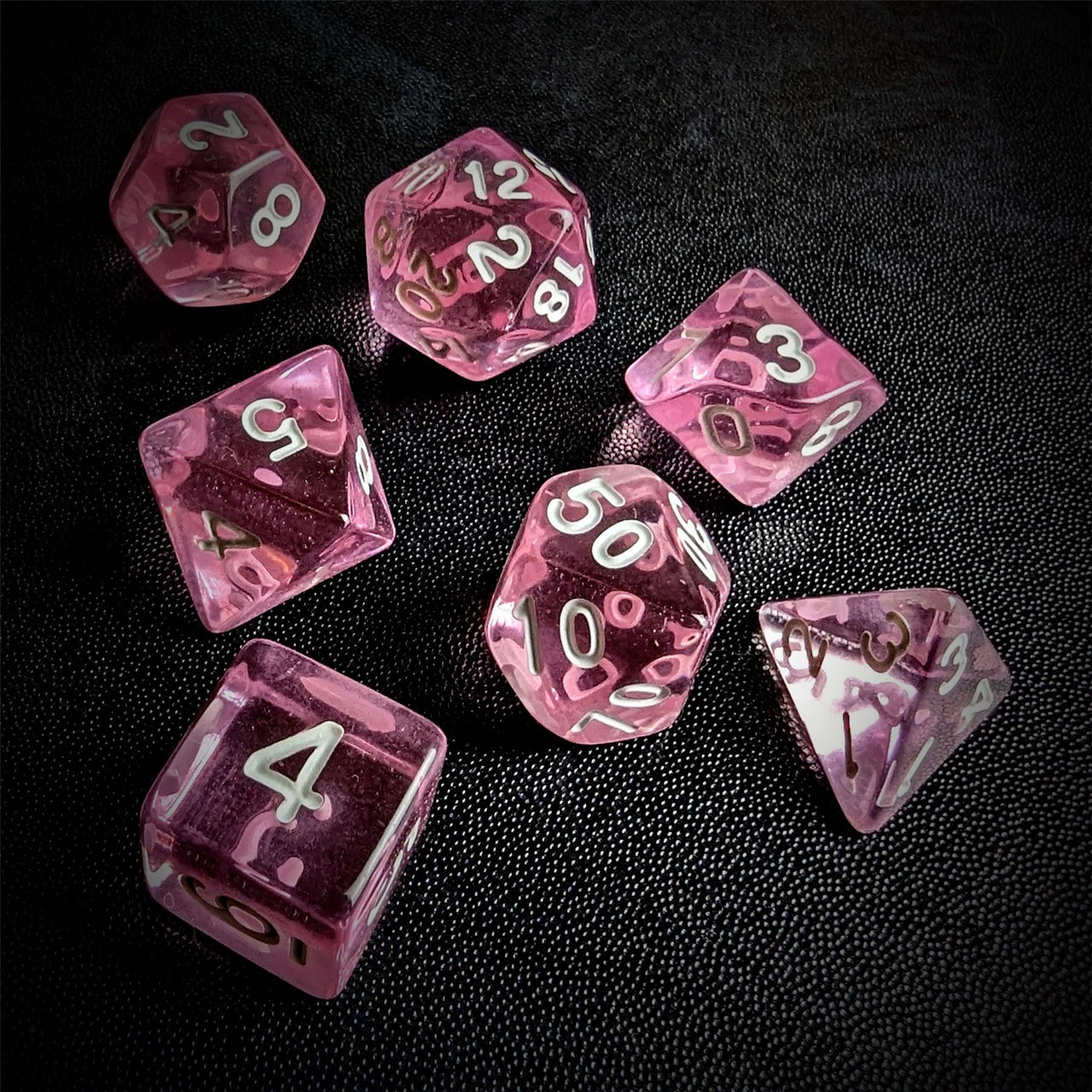 Clear Pink Acrylic - 7pcs RPG Full Dice Set Scatter