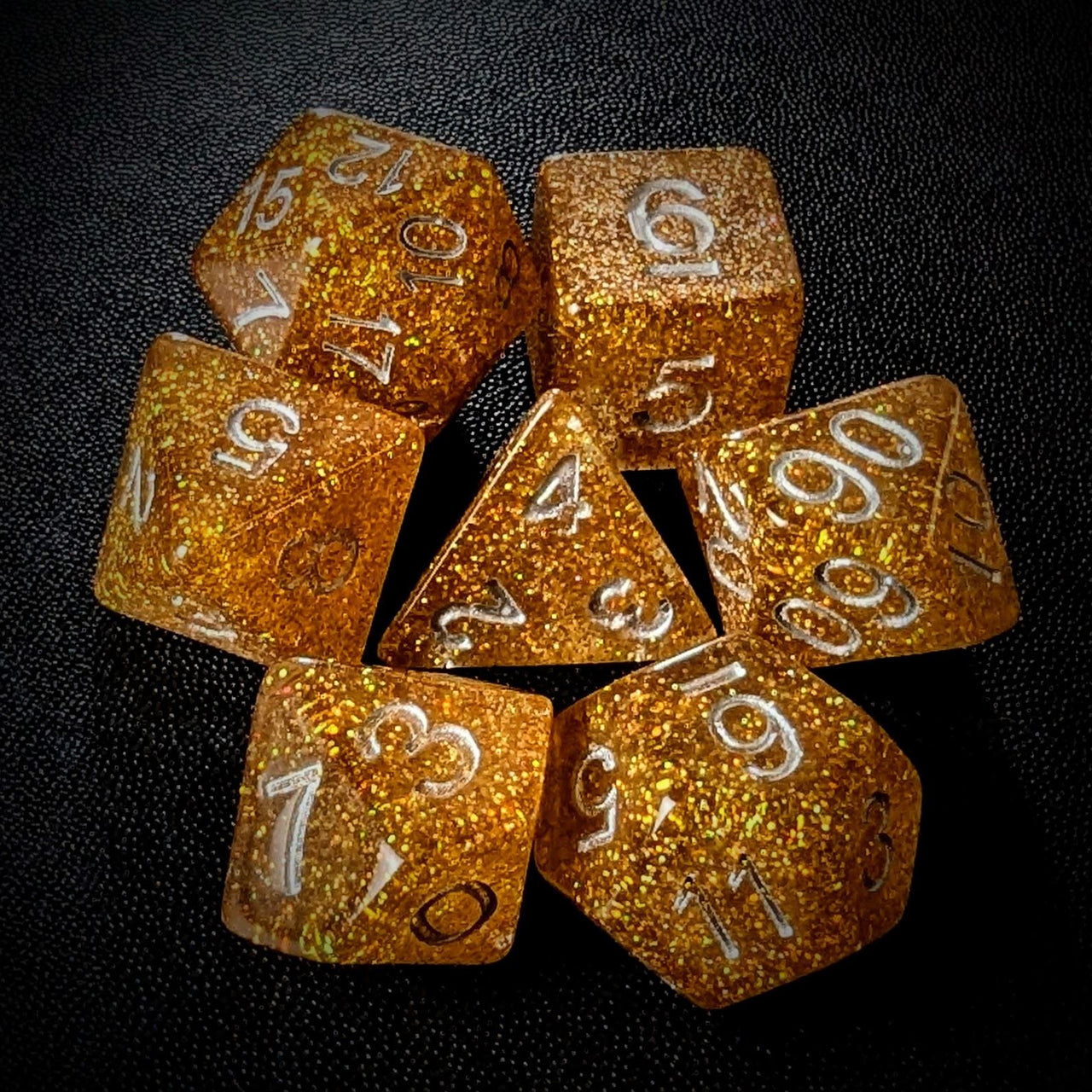 Gold Glitter in Resin - 7pcs RPG Full Dice Set