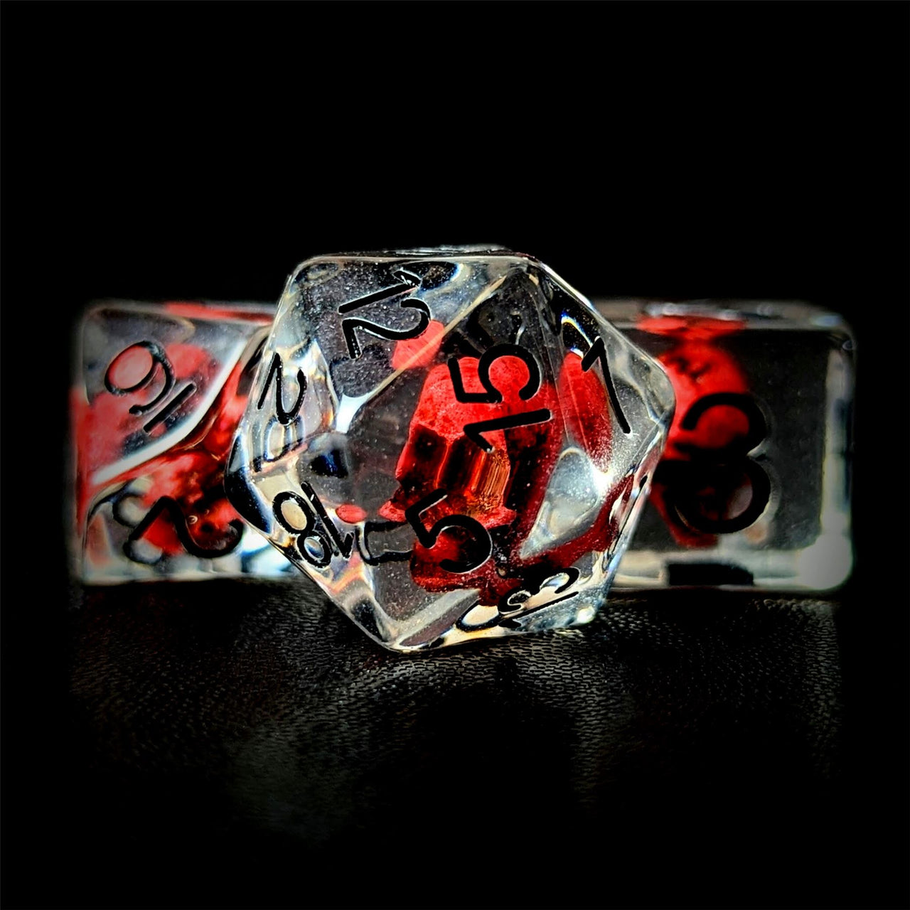 Red Skull in Clear Resin - 7pcs RPG Full Dice Set