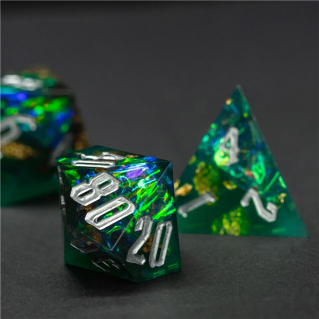 Candy in Green & Black Sharp Resin - 7pcs RPG Dice Set