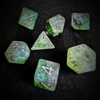 Thumbnail for Glitter in White & Purple with Green Resin - 7pcs RPG Full Dice Set