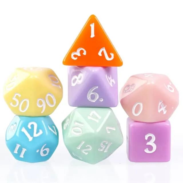 7pcs RPG Full Dice Set - Solid Multicoloured Pastel Resin