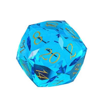 Thumbnail for D20 30mm Dice Gem Glass Facet Gold Font Blue