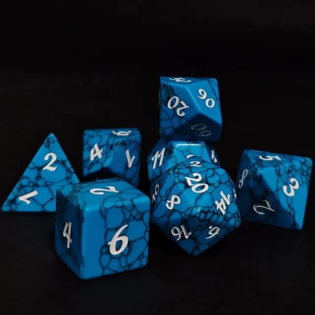 Cracked Blue Turquoise Gemstone - 7pcs RPG Dice Set