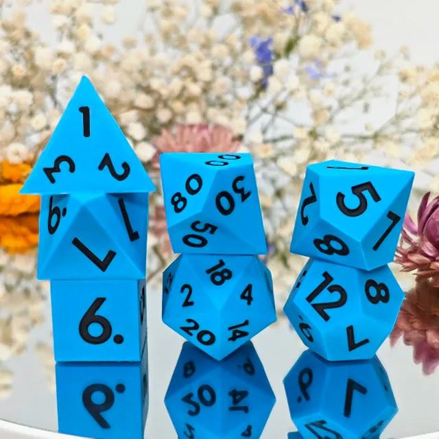 Black on Solid blue Silicone - 7pcs RPG Full Dice Set