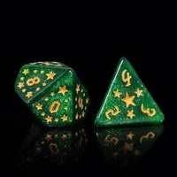 Thumbnail for 7pcs Dice Acrylic Pattern Stars Gold Font Green