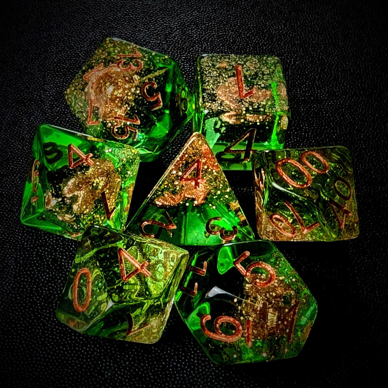 Anchor in Clear & Green Resin - 7pcs RPG Full Dice Set