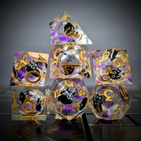Thumbnail for 7pcs Dice Sharp Filled Liquid Cat Gold Font Clear Purple