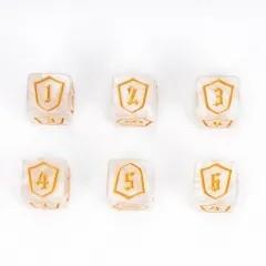 6pcs D6 16mm Dice Acrylic Gold Font Shield White