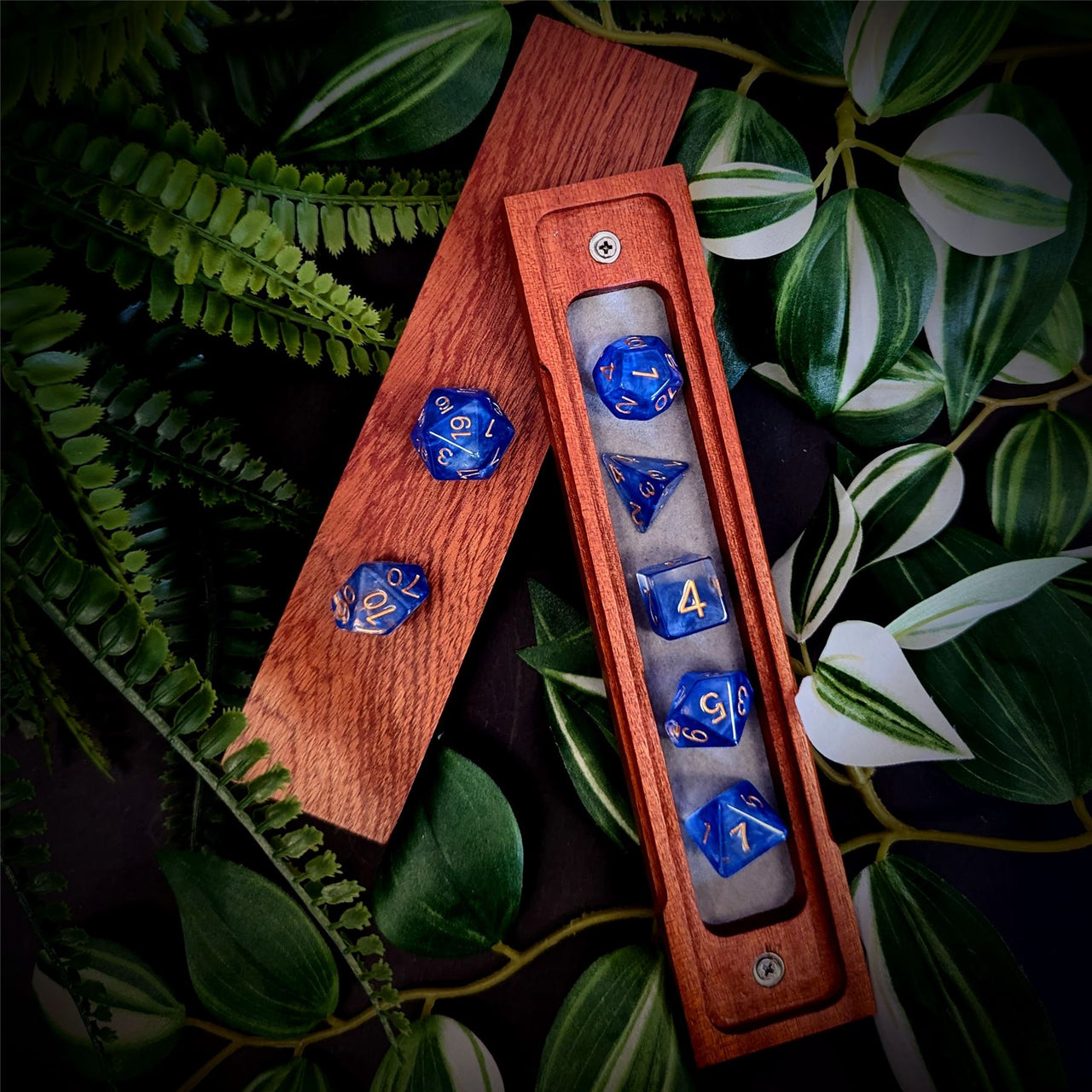 Royal Blue Swirl in Clear Resin - 7pcs RPG Full Dice Set