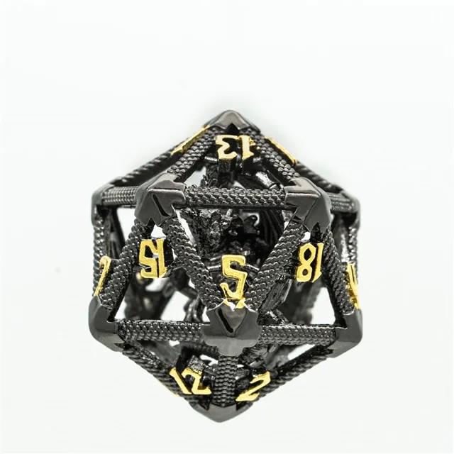 Dragon in Black Metal - Hollow D20 RPG Dice