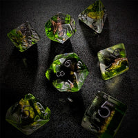 Thumbnail for Wolf in Clear & Green Resin - 7pcs RPG Full Dice Set