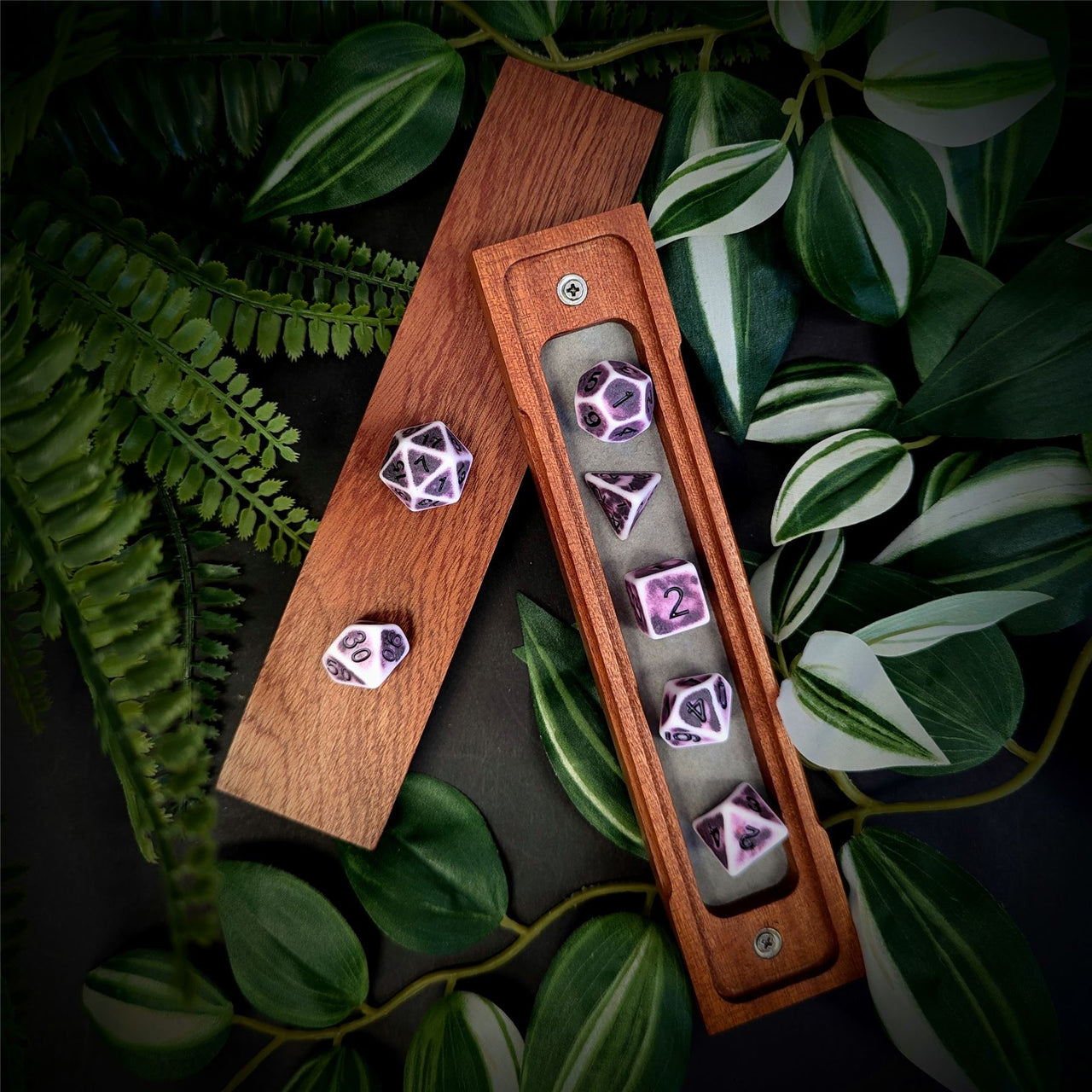 Washed Purple on White Acrylic - 7pcs RPG Full Dice Set