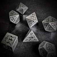 Thumbnail for 7pcs RPG Full Dice Set - Black Pattern on Silver Resin