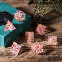 Thumbnail for Gold Flower in Clear Filled Sharp Resin - 7pcs RPG Dice Set