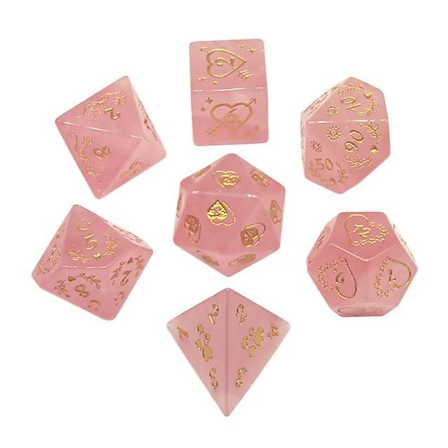 Hearts on Pink Glass - 7pcs RPG Dice Set