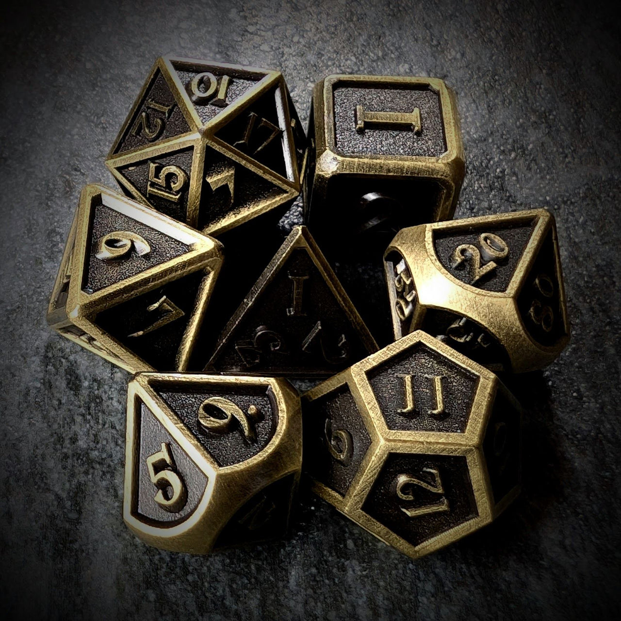 Brushed Bronze Metal - 7pcs RPG Dice Set