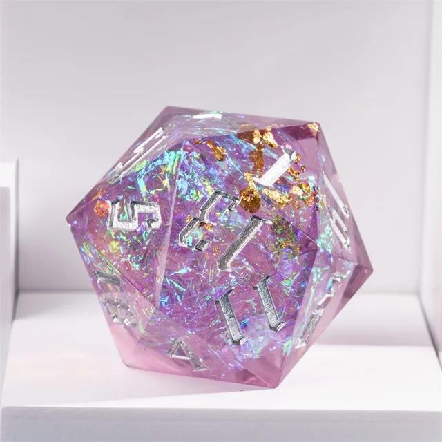 Candy in Purple with White Foil Sharp Resin - D20 RPG Dice