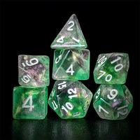 Thumbnail for Glitter in Pink & Green in Clear Acrylic - 7pcs RPG Full Dice Set