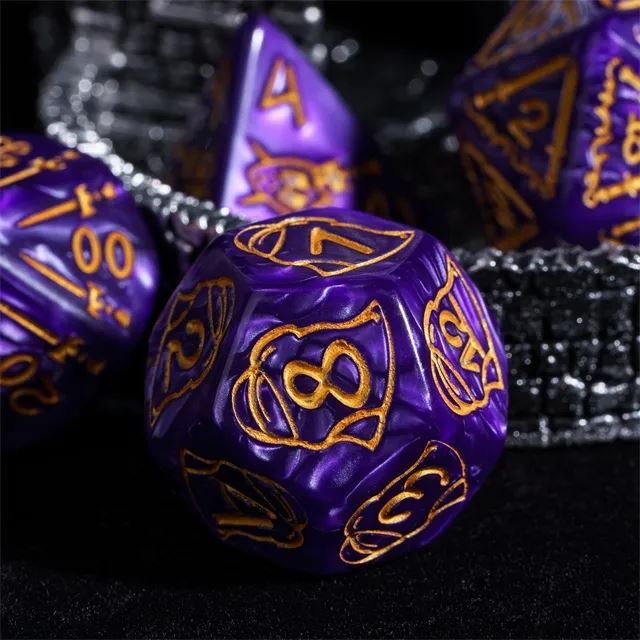 Weapons on Silk Purple Acrylic - 7pcs RPG Oversized Dice Set