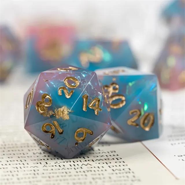 Candy in Blue & Pink with Copper Foil Sharp Resin - 7pcs RPG Dice Set