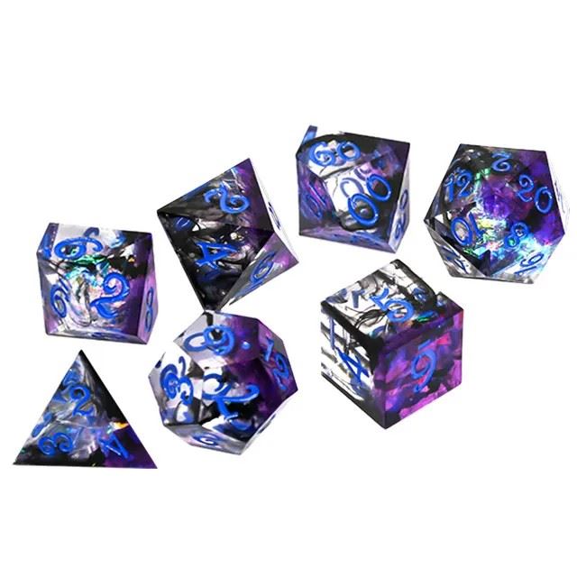 Black Swirl in Purple & Black Sharp Resin - 7pcs RPG Dice Set