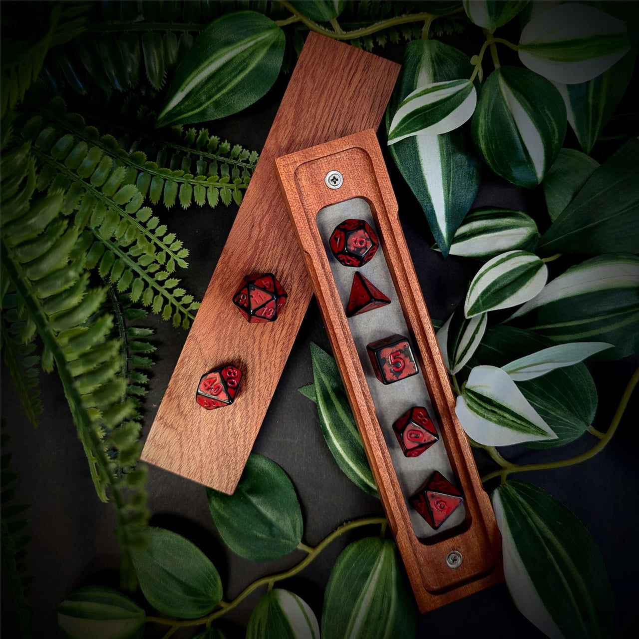 Washed Red on Black Acrylic - 7pcs RPG Full Dice Set