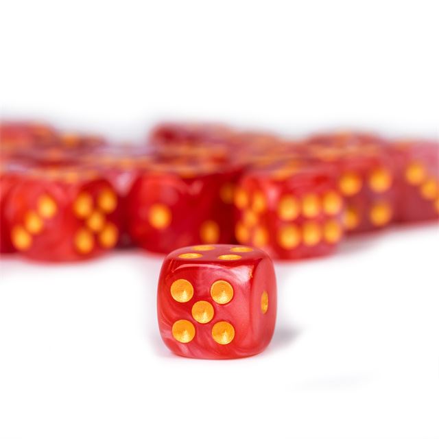 12mm White & Red Acrylic - 10pcs D6 RPG Dice Set