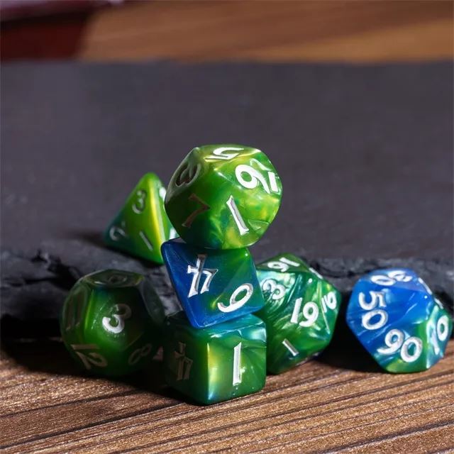 Blend of Blue & Green Acrylic - 7pcs RPG Mini Dice Set