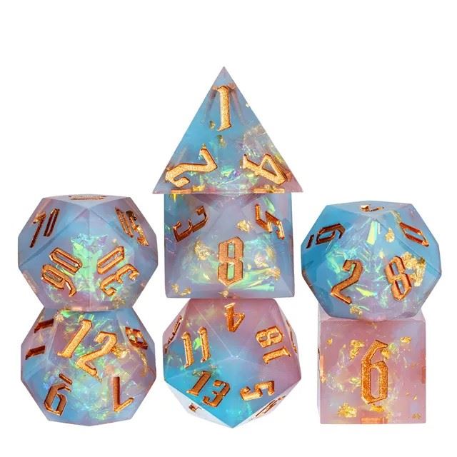 Candy in Pink & Blue Frosted Sharp Resin - 7pcs RPG Dice Set