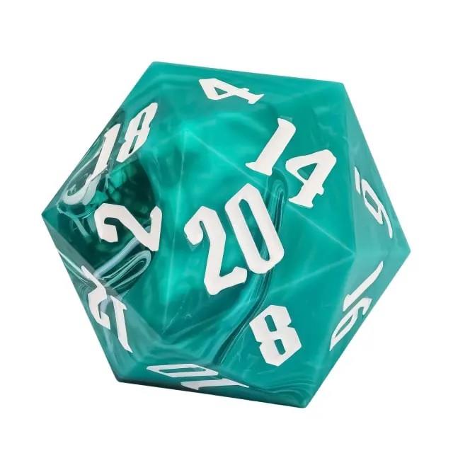D20 Dice Acrylic 55mm  White Font Clear White Green