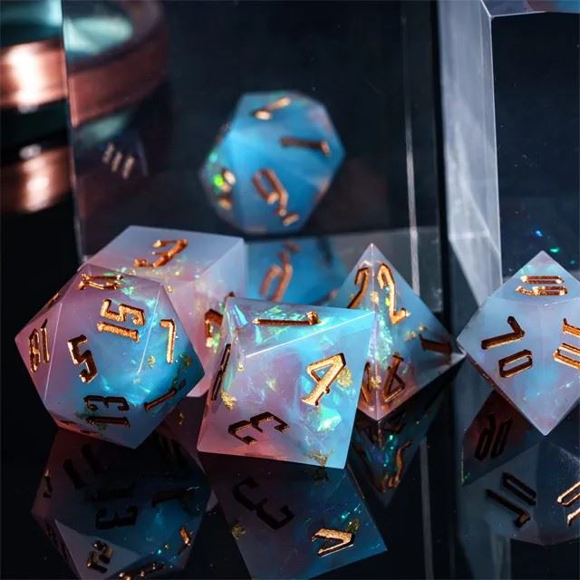 Candy in Pink & Blue Frosted Sharp Resin - 7pcs RPG Dice Set