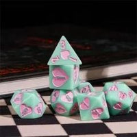 Thumbnail for 7pcs Dice Resin Pattern Hearts Pink Font Mint Green