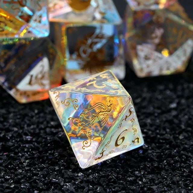 Phoenix on Prism Glass - 7pcs RPG Dice Set