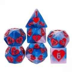 7pcs Dice Resin Pattern Hearts Red White Blue
