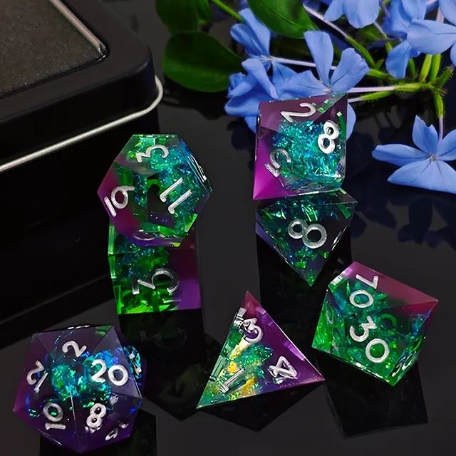 Candy in Purple & Green Sharp Resin - 7pcs RPG Dice Set