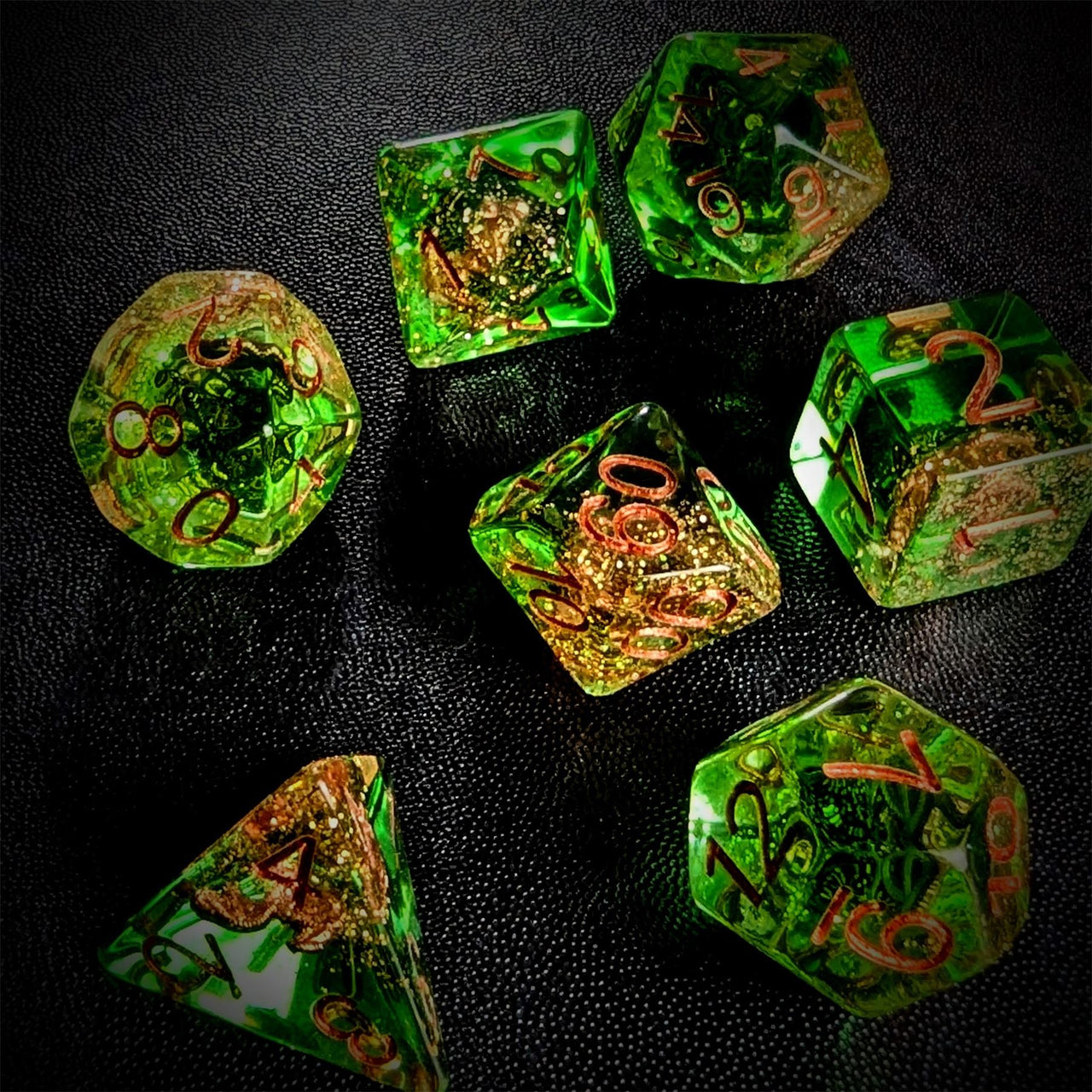 Anchor in Clear & Green Resin - 7pcs RPG Full Dice Set