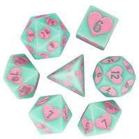 Thumbnail for 7pcs Dice Resin Pattern Hearts Pink Font Mint Green