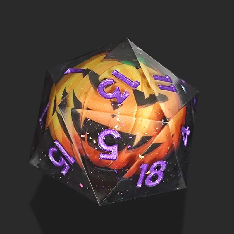 Pumpkin in Grey & Clear Sharp Resin - D20 RPG Dice